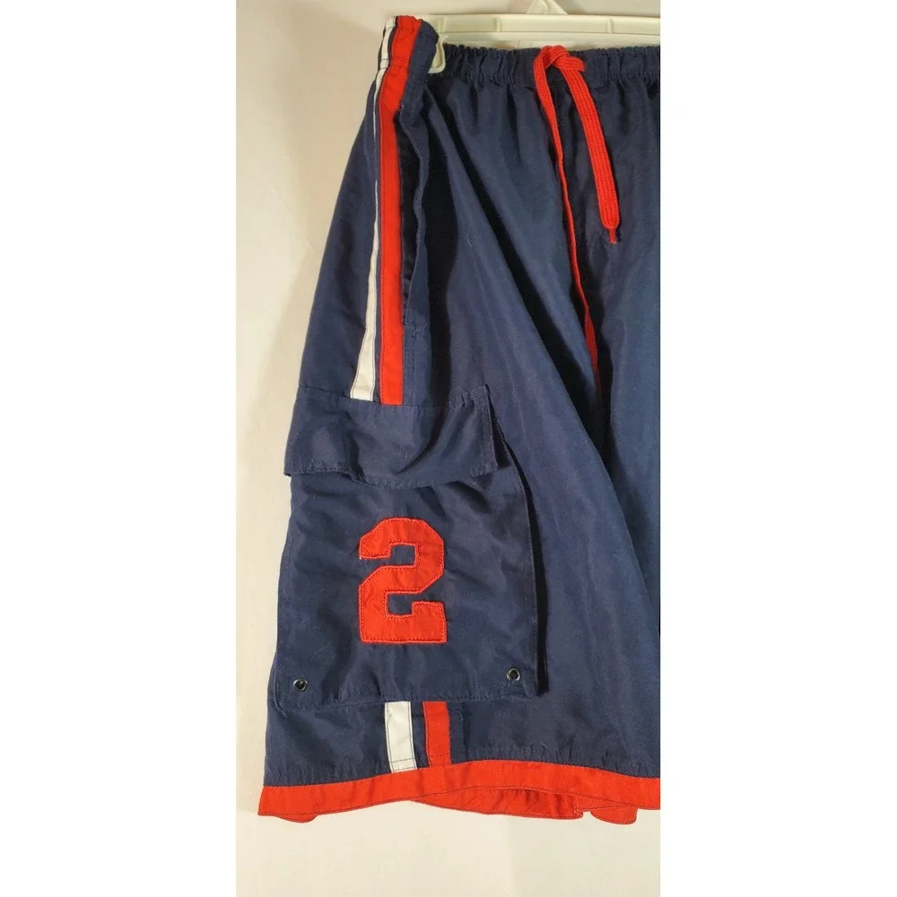 Beverly Hills Polo Club Men's Navy Red Athletic Cargo Swim‎ Trunks Size 1X